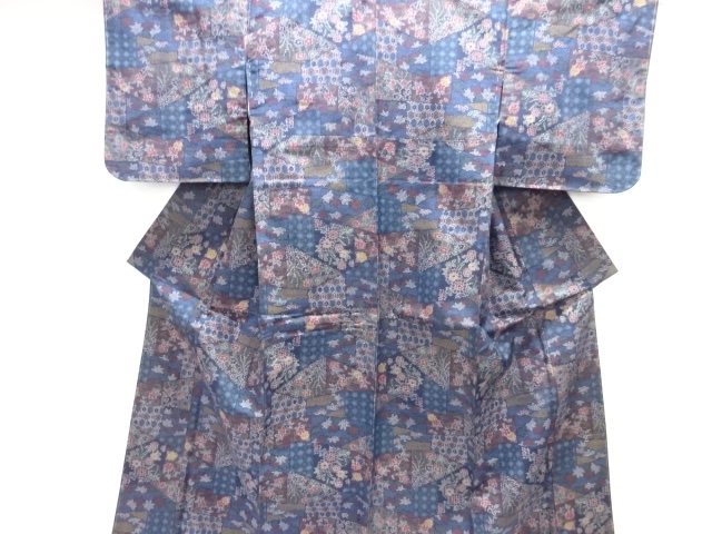 JAPANESE KIMONO / UNUSED TOKAMACHI TSUMUGI / WOVEN KIRIBAME TRADITIONAL PATTERN 